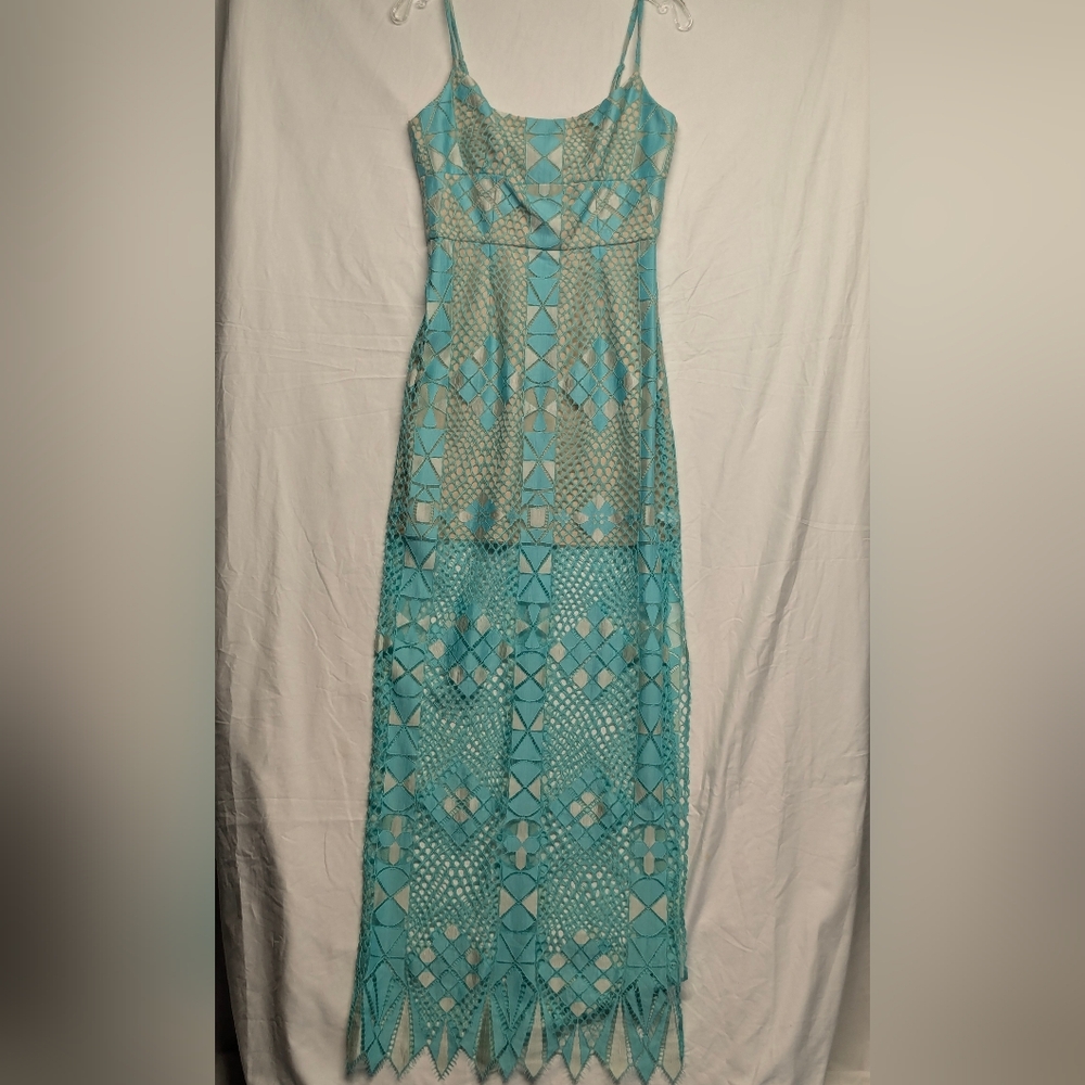 BCBGMaxAzria Teal Spaghetti Strap Maxi Sundress
